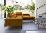 Deco In Paris Canapé d'angle Convertible avec Coffre de Rangement en Velours Jaune Moutarde Swan - Angle Droit 280x106x94x214cm