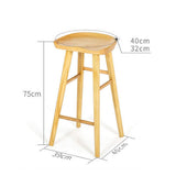 DJ Tabouret de Bar Chaise de Salle à Manger en Bois composée de 2 pièces, siège Ergonomique avec Tapis antidérapant pour Repose-Pieds - Balcon du comptoir du café, Couleur Bois (39 * 40 * 75cm)