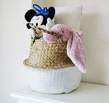 Panier Jonc De Mer Rangement Panier Plante Seagrass de Fleur Corbeille en Paille (22 x 20 cm, Naturel + Blanc)