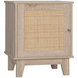 HOMCOM Table de Chevet Table de Nuit en cannage Style bohème avec 1 Placard 48 x 40 x 58 cm - Bois Naturel