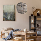 LUSSIOL - Luminaire NAIROBI, suspension rotin naturel et noir, Diam. 40 cm, E27 60W, pour séjour, salon, chambre, hall, hôtel, bar