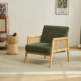 HOMIFAB Fauteuil en cannage et Velours côtelé Vert - Mani