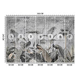 Carowall Photo Murale Intisse Abstrait Plantes Exotiques 350x245 cm gris Déco Murale Tableaux Muraux À La Maison Chambre à Coucher, Salon, Chambre D'amis Paons Ancienne Carte Oiseaux