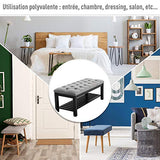HOMCOM Banc Banquette capitonnée Style Classique Chic Banc à Chaussures dim. 108L x 45l x 46H cm Bois Massif Caoutchouc Noir Polyester Gris
