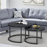 [en.casa] Set de 2 Tables Basses Rondes Gigognes Table de Salon Panneaux de Particules Métal Tailles Différentes Noir