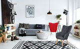 Chaise/Fauteuil Scandinave Gris foncé Capitonné | Assise Confortable en Tissu et Pieds en Bois | Modèle Klarys | L67 x P75 x H100 cm