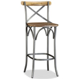 Festnight Tabouret de Bar Style Industriel en Bois de Manguier Massif et Acier Dossier Croisé