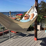 Hamac de camping en extérieur pour lit simple ou double en coton pour 2 personnes, balançoire de couchage portable avec sac de transport pour patio, cour, jardin, porche et voyage Blanc/260 x 150 cm