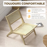 HOMCOM Fauteuil de Salon Relax, Fauteuil Lounge, Design bohème, Structure Bois d'hévéa, Dossier Assise cannage, Assise Profonde, Fauteuil Relax pour Salon/Chambre, Naturel