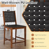 RELAX4LIFE Lot de 2 Tabouret de Bar en Bois Massif, Chaise de Salle à Manger avec Tissage en Cuir PU, Chaise Haute Cuisine avec Repose-Pieds, Assise 61 CM, Charge 150 KG pour Salon Bar