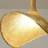 TYBERRY Lampe à suspension en forme de feuille d'éventail de style japonais, lustre en rotin E27, suspension tissée en bambou naturel et en rotin, luminaire décoratif de salle à manger de salon Tatami