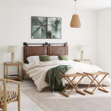 Nathan James Harlow Tête de lit rembourrée en Tissu avec Sangles en Cuir PU Vintage et Rails en métal Noir Mat, Métal Cuir, Marron/Noir, Queen Size