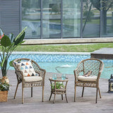 Outsunny Ensemble Bistro de Jardin Style bohème Chic 2 fauteuils avec Coussins + Table Basse résine tressée Beige