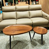 FATIVO Table Basse Salon en Bois: Lot de 2 Table Gigogne Industrielle Lot de 2 Table d’Appoint Ovale de Café Design Moderne Guéridon Rond pour Salon Bureau Chambre - Noyer/Noir