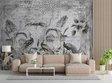 Carowall Photo Murale Intisse Abstrait Plantes Exotiques 350x245 cm gris Déco Murale Tableaux Muraux À La Maison Chambre à Coucher, Salon, Chambre D'amis Paons Ancienne Carte Oiseaux
