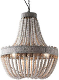 J.NL Bois Perles Lustre pendentifs Trois Vintage rétro Gris Clair Antique Finition Blanc Antique Lampes de Plafond de Cuisine Rustique,White