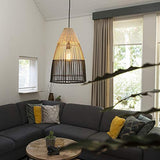 QAZQA Art Deco Suspension/Lustre/Luminaire/Lumiere/Éclairage art déco en bambou et nuance noire - Bamboo Bamboo Noir,Marron Rond E27 Max. 1 x 40 Watt/intérieur/Salon/Cuisine