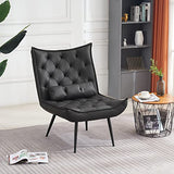 M MCombo Fauteuil de relaxation moderne pour salon, avec coussin de taille, style rétro, vintage, fauteuil de lecture, chaise de salon, fauteuil rembourré, en cuir synthétique, 4778-1 (gris foncé)