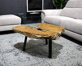Meubletmoi Table Basse Racine de Teck et Pieds métal Noir - Design Exotique Chic Bord de mer - Padang