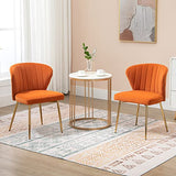 chaises de Salle à Manger Modernes en Velours - avec Pieds en métal doré - pour Salle à Manger, Cuisine, Le Salon (Lot de 2, Orange)