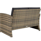 TecTake Salon de Jardin en Résine Tressée 4 Personnes, 1 Canapé, 2 Fauteuils, 1 Table avec Plateau en Verre, Coussins d’Assise et de Dossier Inclus (Marron Naturel)