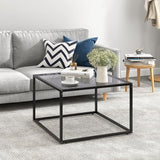 COSTWAY Table Basse Carrée, Table Basse Verre Trempé, Cadre en Métal Noir, Design Minimaliste, Table Salon, Repose-Pieds réglables, Assemblage Facile, 70 x 70 x 45 cm (Gris)