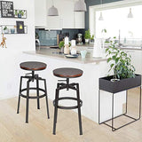 Lot de 2 Tabourets de Bar, Chaise De Bar, Industriel Tabouret de Bar, Hauteur Réglable en Bois de Métal Design Bistro Pub Chaise avec Repose-Pieds, Piètement en Fer, Pivotant à 360°
