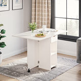 Meerveil Table à Manger Pliable, Table de Cuisine pour Petits Espaces avec 1 Tiroir et 2 Etagères de Rangement, pour Salle à Manger Cuisine, 72 x 120 x 75 cm, Blanc