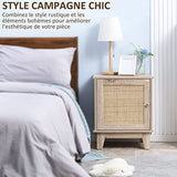 HOMCOM Table de Chevet Table de Nuit en cannage Style bohème avec 1 Placard 48 x 40 x 58 cm - Bois Naturel