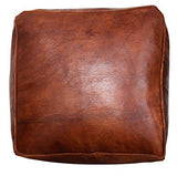 Poufs&Pillows Pouf Carré en Cuir Véritable Fait Main - Vendu Rembourré - Coussin de Sol, Ottoman, Repose-Pieds (Cognac)