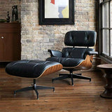 CN Cover Fauteuil Inclinable en Cuir Véritable avec Repose-Pieds Mid Century Classic Lounge Chair Chaise Longue Fauteuil Inclinable Canapé Inclinable en Bois Stratifié Et Base en Aluminium