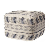 LR Home Pouf en Laine Bleu Marine/Bleu/Ivoire 45,7 x 45,7 x 35,6 cm