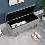 HOMCOM Grand Pouf Coffre de Rangement Design Contemporain- Banc avec Espace de Rangement - dim. 100L x 40l x 42H cm - Velours Gris Clair piètement métal doré