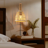 B·LED BARCELONA LED BarcelonaLED Applique murale équerre en bois avec panier en bambou en osier avec câble prise et interrupteur Portalampara Noir E27 pour salon Table de chevet Tête de lit