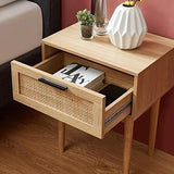 Table de Chevet avec cannage Naturel - 1 tiroirs - Décor Imitation Bois - L 40 x P 29,5 x H 50cm - Amana