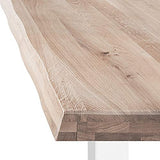COMIFORT Table à Manger - Meuble de Salon Bureau Bureau Robuste et Moderne en Chêne Massif Blanchi avec Côté Ondulé, Pieds en Acier Blanc en U (220x100 cm)