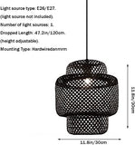 BUGUSX Suspension en Bambou Naturel et rotin Lustre en Bambou tissé Noir Abat-Jour en rotin en Osier Lampe à Tisser Lanterne Suspension Lampe Cuisine Île Éclairage Chambre Restaurant Décoration Lampe