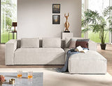 Lisa Design - Canapé d'angle Stella - Canapé 4 Places en Velours Côtelé - Style Contemporain - Fabriqué en Europe - Droit, Beige