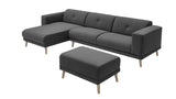 Bobochic LUNA Canapé d'Angle Gauche Fixe 3 places  avec Pouf Gris Foncé, 308 x 166 x 75 cm