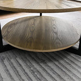 Padma House Table Basse Ronde en Bois Massif, Table de Salon, Table de canapé, Structure en métal, Table Basse à 2 étages, Table Basse,Facile à Monter