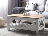 Beliani Table Basse 100 x 60 cm en MDF Effet Bois Clair et Blanc avec Plateau de Rangement pour Salon de Style Traditionnel, Moderne ou Scandinave