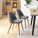 TUKAILAI Lot de 2 Fauteuil Chaise de Salle à Manger Velours Gris Chaise de Bureau Ergonomique Pieds Métal avec Finition en Bois Gris