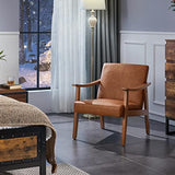 Yaheetech Fauteuil de Salon Confortable Fauteuil Chaise Cadre en Bois d’hévéa pour Salon Chambre Salle de Séjour Bureau Intérieur 62 cm L × 70 cm l × 74 cm H Marron Clair