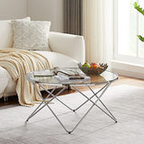 SICOTAS Table Basse Ronde, Table de Salon en Verre Trempé Table Basse Moderne avec Cadre en Métal pour Le Salon, la Salle à Manger, la Décoration Intérieure, 80 x 80 x 40 cm,Argenté