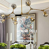 CCSUN Nordique Boule En Verre Spoutnik Lustres, Antique Ramification Lampe Suspension Globe Réglable Verre Soufflé Abat-jour En Verre E27 Fer Forgé Antique Lustres-galvanoplastie Gris Fumée 9-lumières