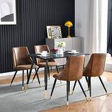 MEUBLE COSY Lot de 4 Chaises de Salle à Manger Rétro Fauteuil Assise rembourrée en suédine Piedsen Métal Noir, Style Industriel, Marron et Or, 52,5x49,5x83cm