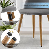 TUKAILAI Lot de 2 Fauteuil Chaise de Salle à Manger Velours Gris Chaise de Bureau Ergonomique Pieds Métal avec Finition en Bois Gris