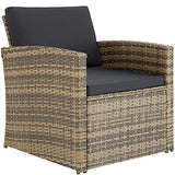 TecTake Salon de Jardin en Résine Tressée 4 Personnes, 1 Canapé, 2 Fauteuils, 1 Table avec Plateau en Verre, Coussins d’Assise et de Dossier Inclus (Marron Naturel)