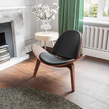 Rimdoc Chaise de salon moderne à coquille du milieu du siècle, fauteuil de salon en simili cuir, meubles scandinaves en bois, chaise de détente pour chambre à coucher
