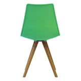 Scandi Retro Style Designer Chaise en plastique avec pieds en bois, menthe poivrée, H: 82cm W: 47.5cm D: 44cm. SEAT HEIGHT 48CM